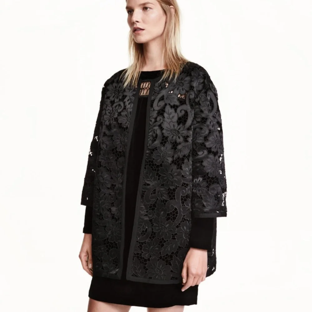 H&M Black Embroidered Satin Lacy Jacket - Picture 2 of 5
